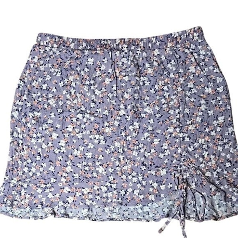 Hippie Rose Floral Cottagecore Mini Skirt Elastic Waist, Purple, M1T01094, Large